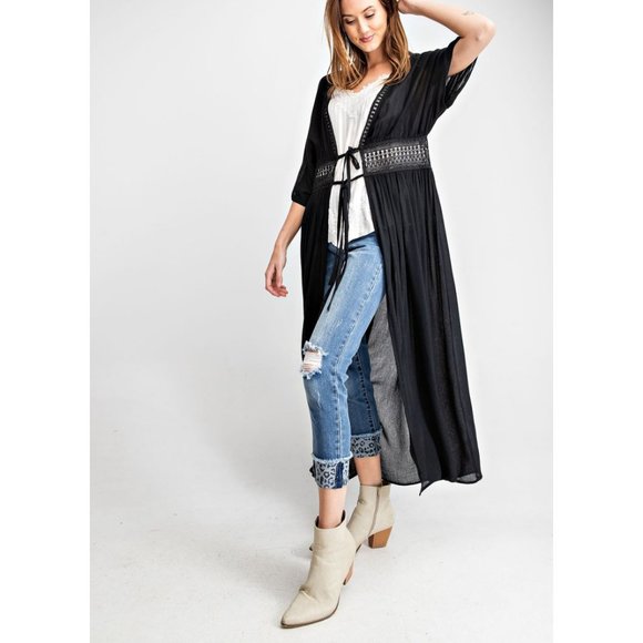 Sheer Black Crochet Maxi Kimono - Picture 5 of 7